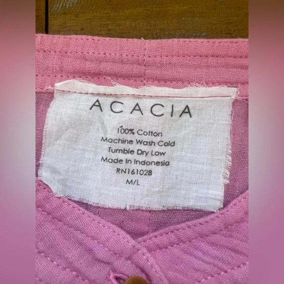 Acacia Swimwear Van Shirt in Sweet Pea Pink Gauze Organic Cotton Button Down - Picture 12 of 12